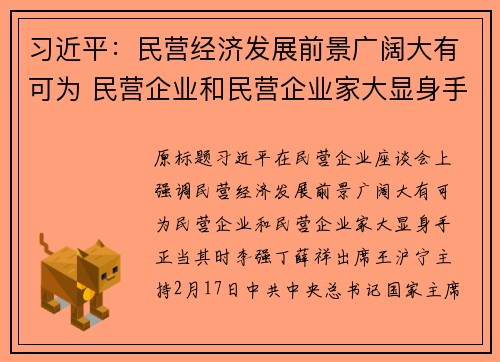 习近平：民营经济发展前景广阔大有可为 民营企业和民营企业家大显身手正当其时