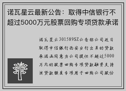 诺瓦星云最新公告：取得中信银行不超过5000万元股票回购专项贷款承诺函