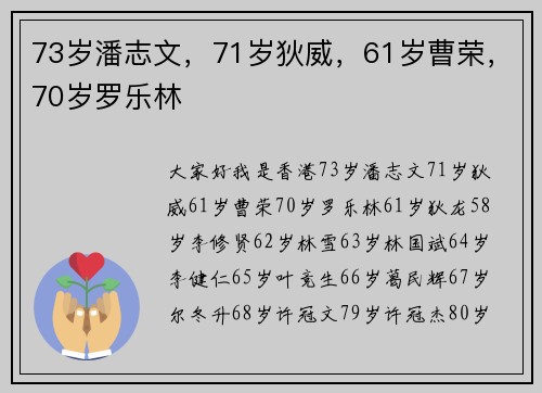 73岁潘志文，71岁狄威，61岁曹荣，70岁罗乐林